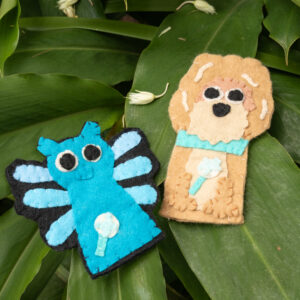Handmade felt finger puppets featuring characters from The Dandelion’s Promise, crafted by a local craftswoman for storytelling and mindful play.
